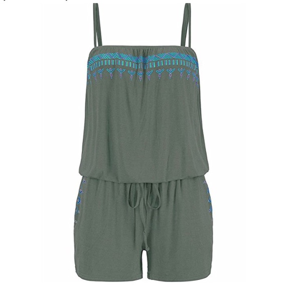 Tribal Print Spaghetti Strap Short Jumpsuit Romper - Picture 2 of 2